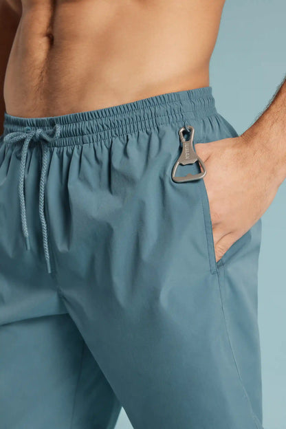 Long Solid Color Swim Trunks