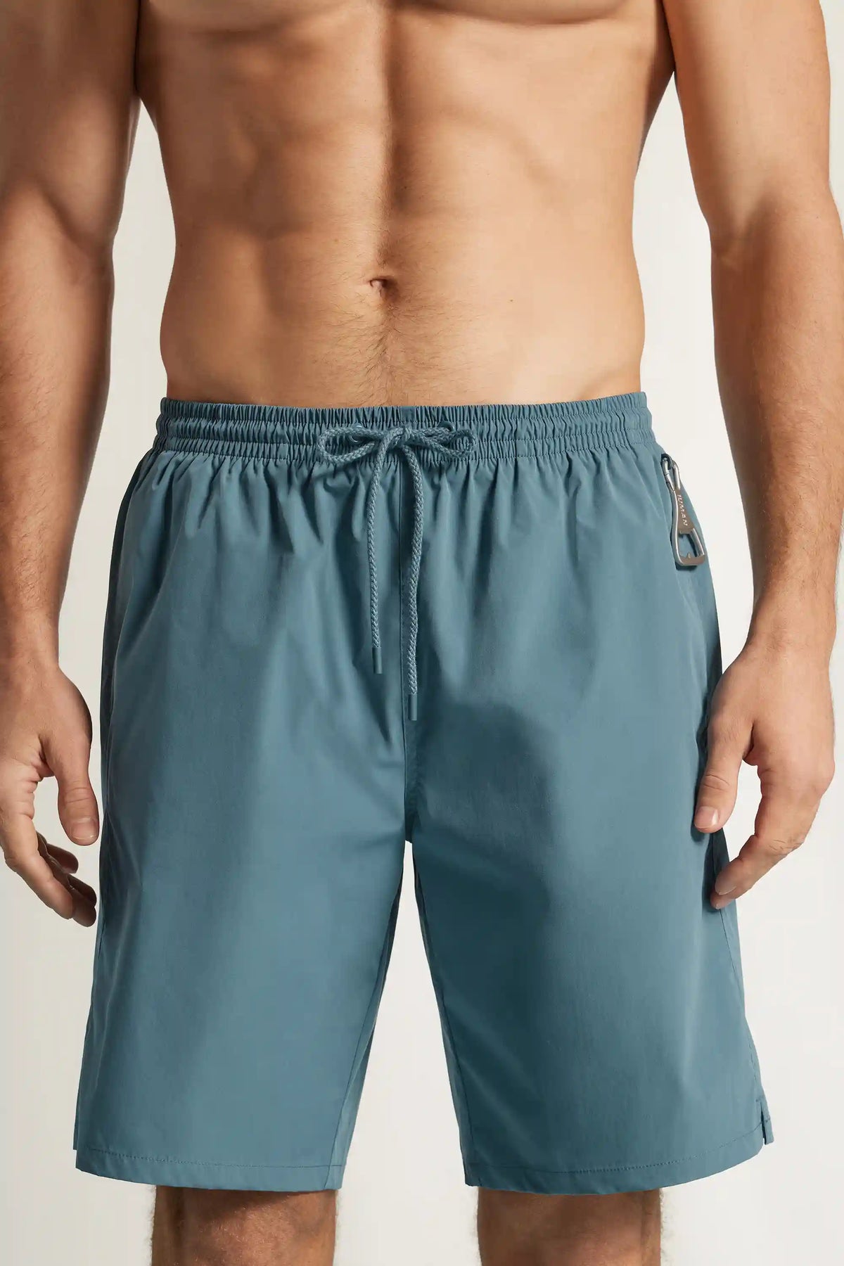 Long Solid Color Swim Trunks