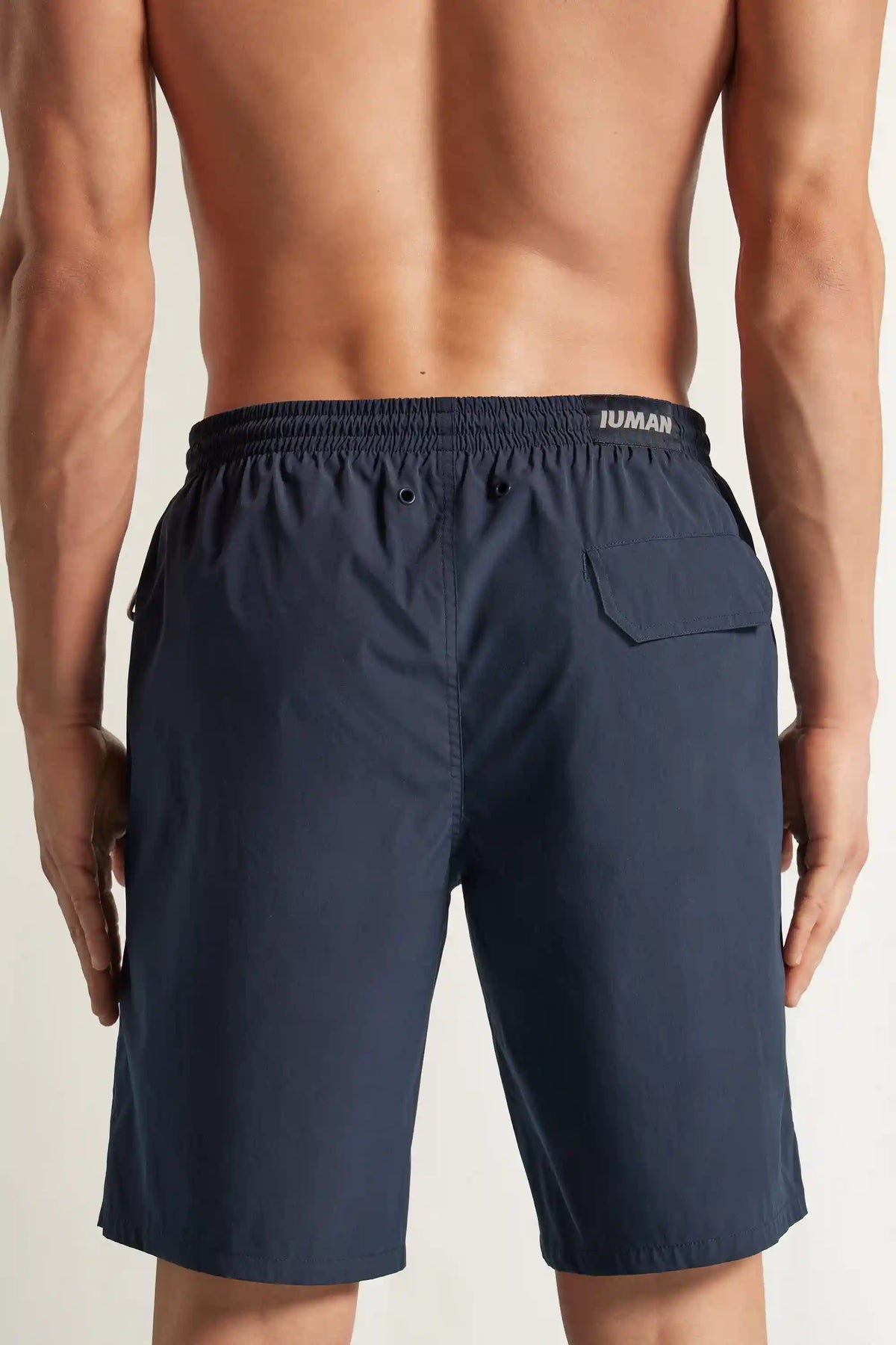Long Solid Color Swim Trunks