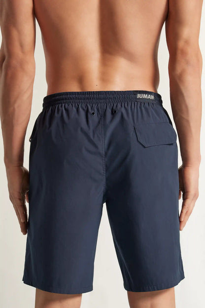 Long Solid Color Swim Trunks