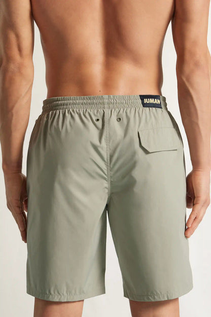 Long Solid Color Swim Trunks