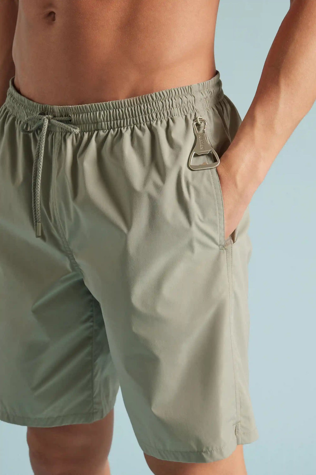 Long Solid Color Swim Trunks