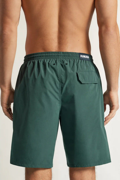 Long Solid Color Swim Trunks