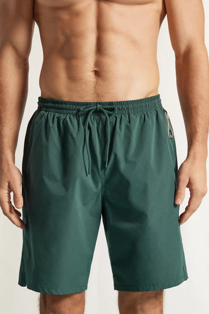 Long Solid Color Swim Trunks