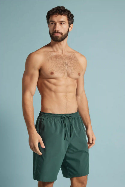 Long Solid Color Swim Trunks