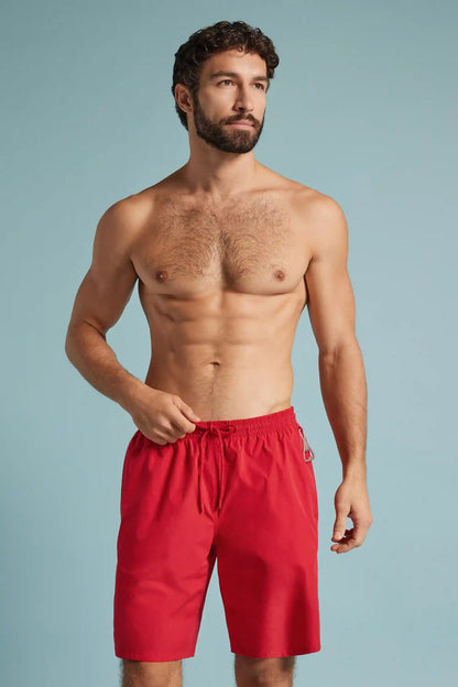 Long Solid Color Swim Trunks