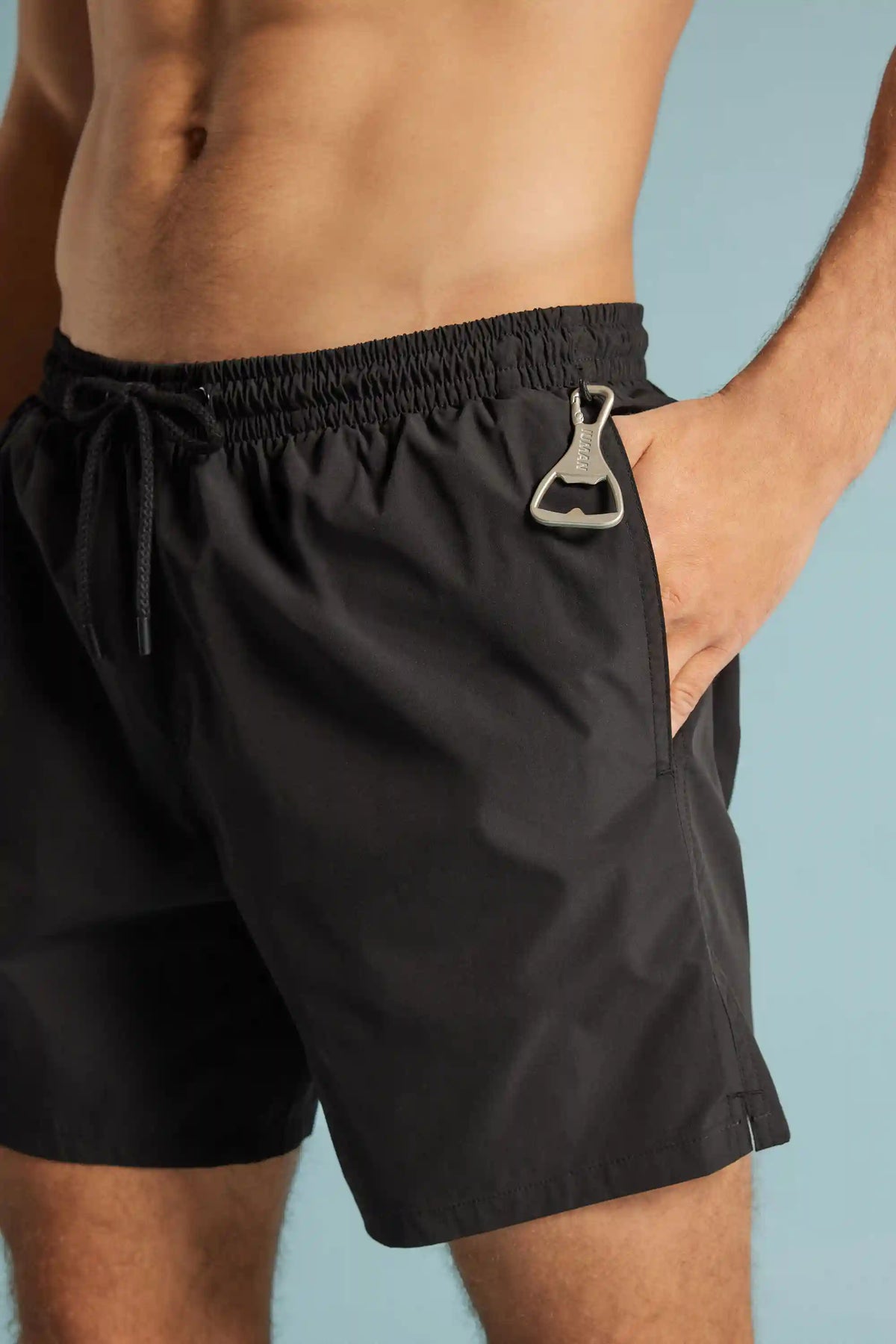 Mid-Length Solid Color Swim Trunks
