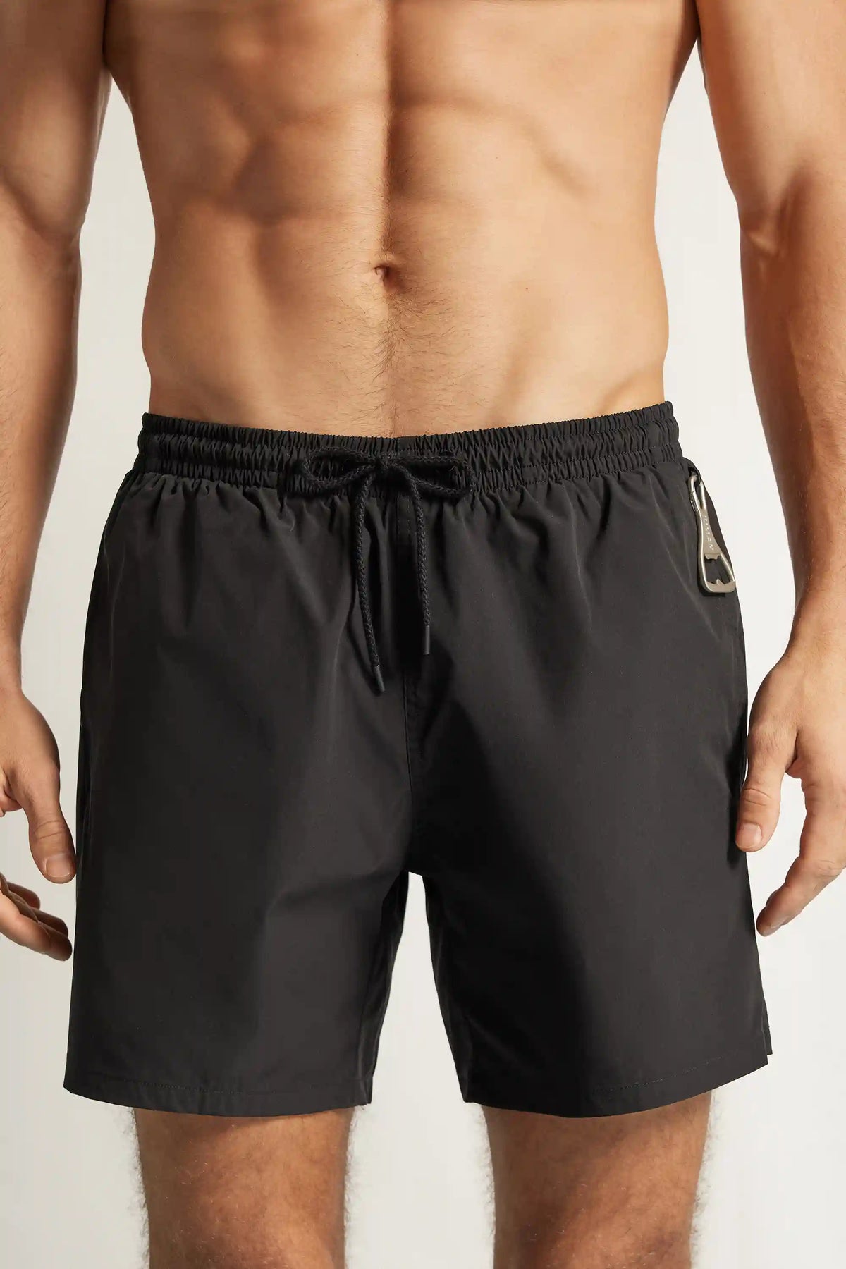 Mid-Length Solid Color Swim Trunks