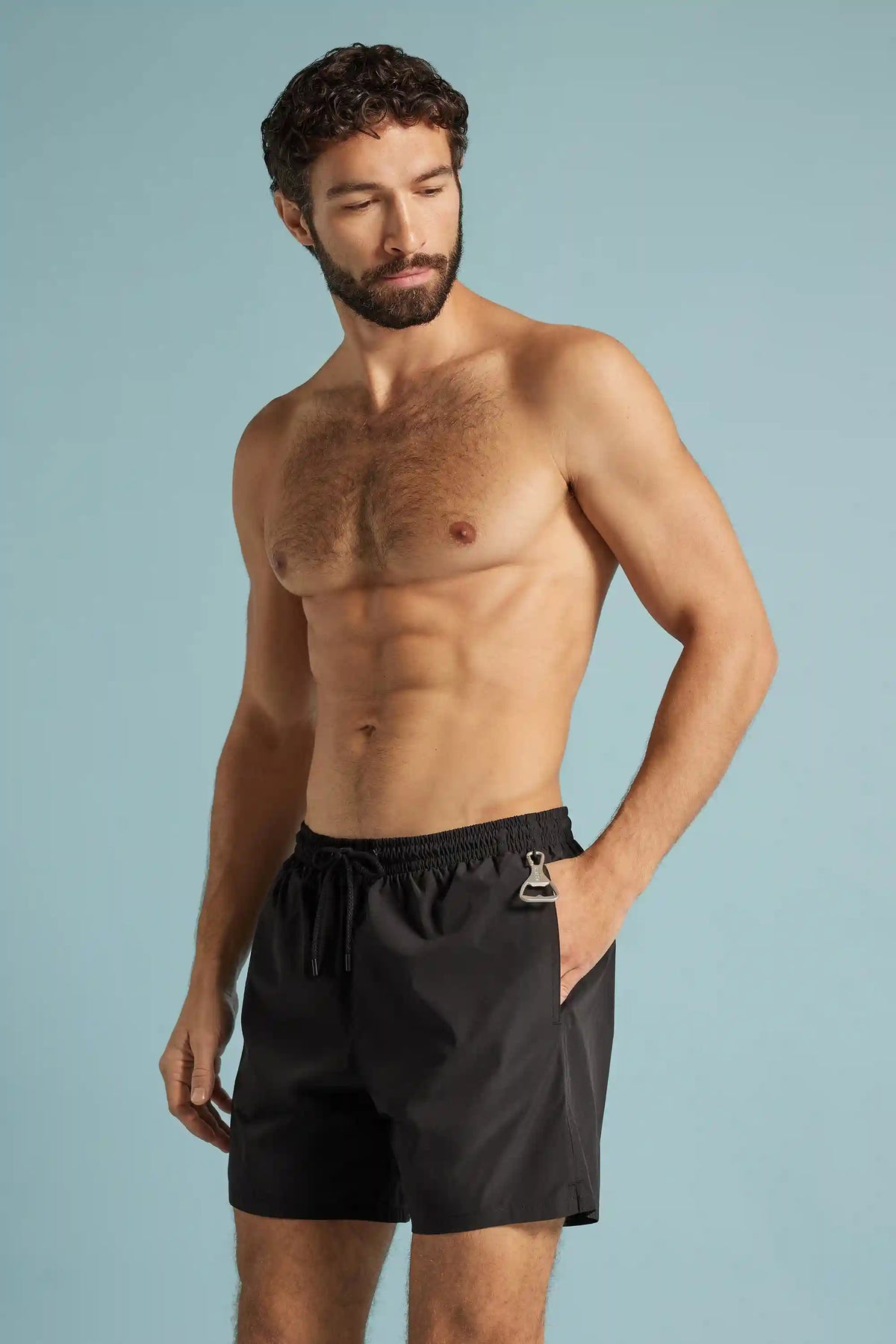 Mid-Length Solid Color Swim Trunks