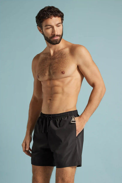 Mid-Length Solid Color Swim Trunks