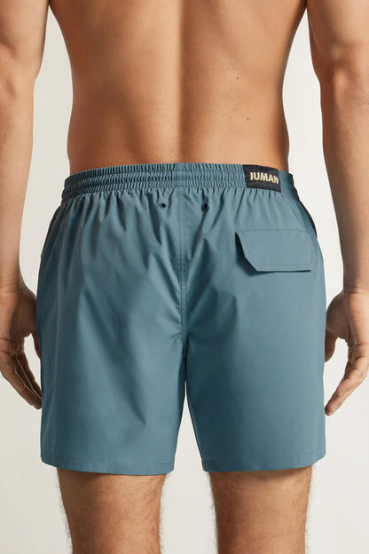 Mid-Length Solid Color Swim Trunks