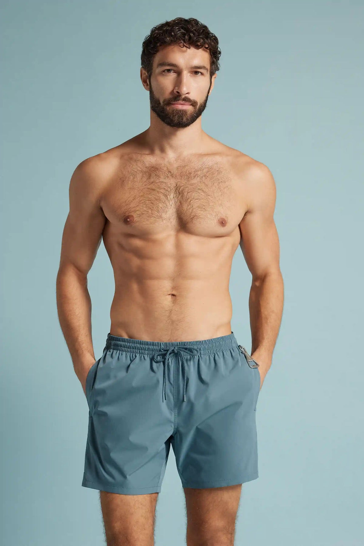 Mid-Length Solid Color Swim Trunks