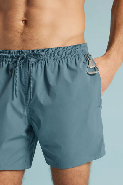 Mid-Length Solid Color Swim Trunks