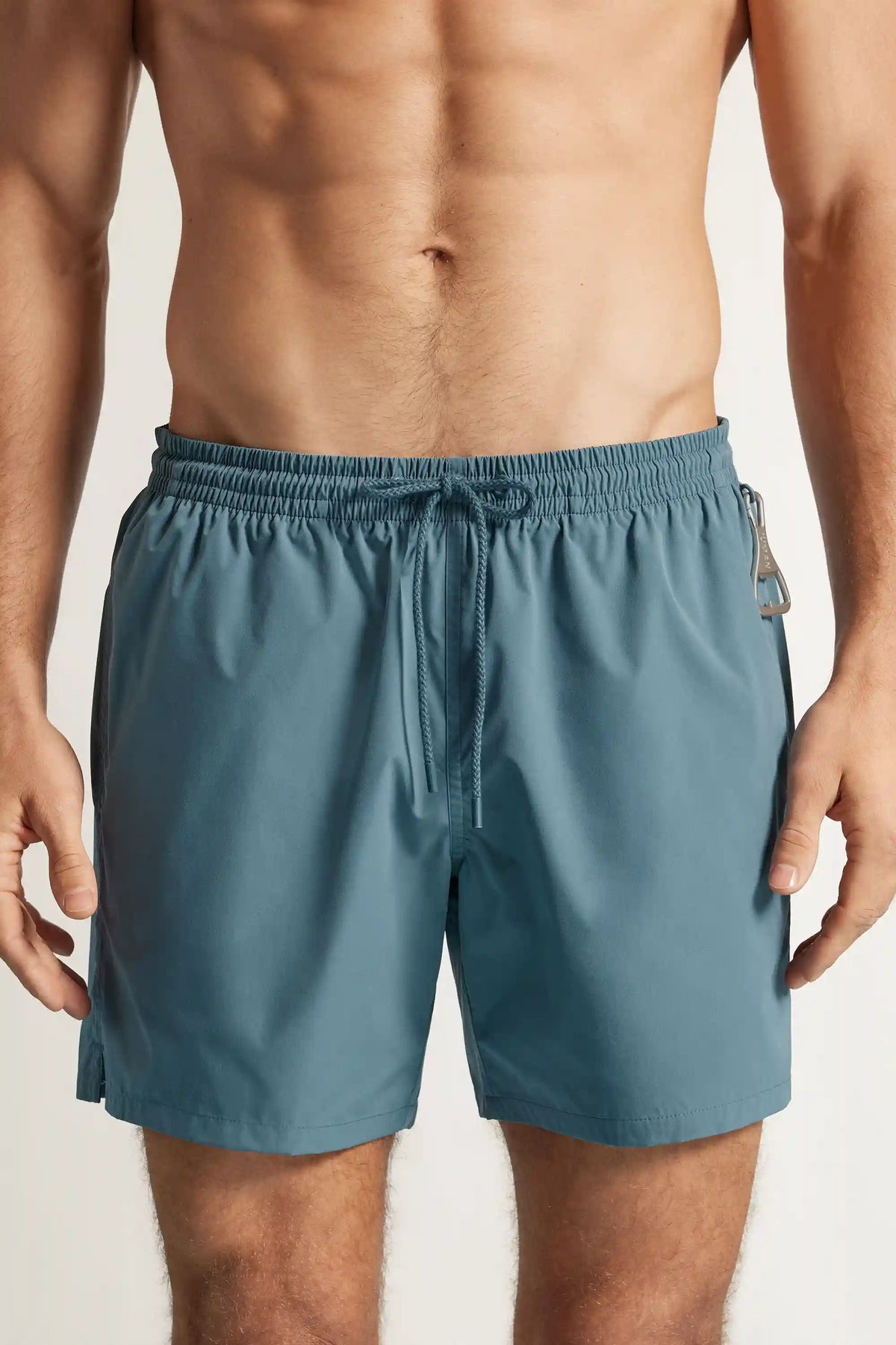 Mid-Length Solid Color Swim Trunks