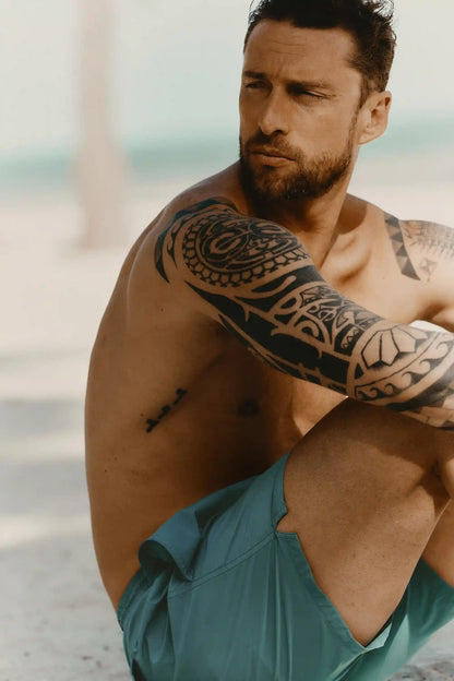 Mid-Length Solid Color Swim Trunks