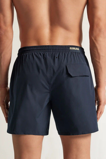 Mid-Length Solid Color Swim Trunks