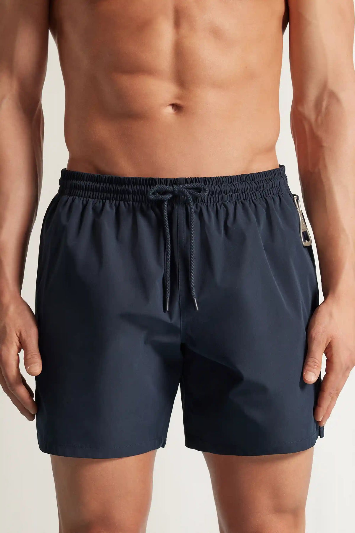Mid-Length Solid Color Swim Trunks