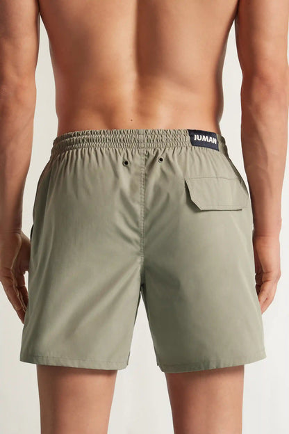 Mid-Length Solid Color Swim Trunks