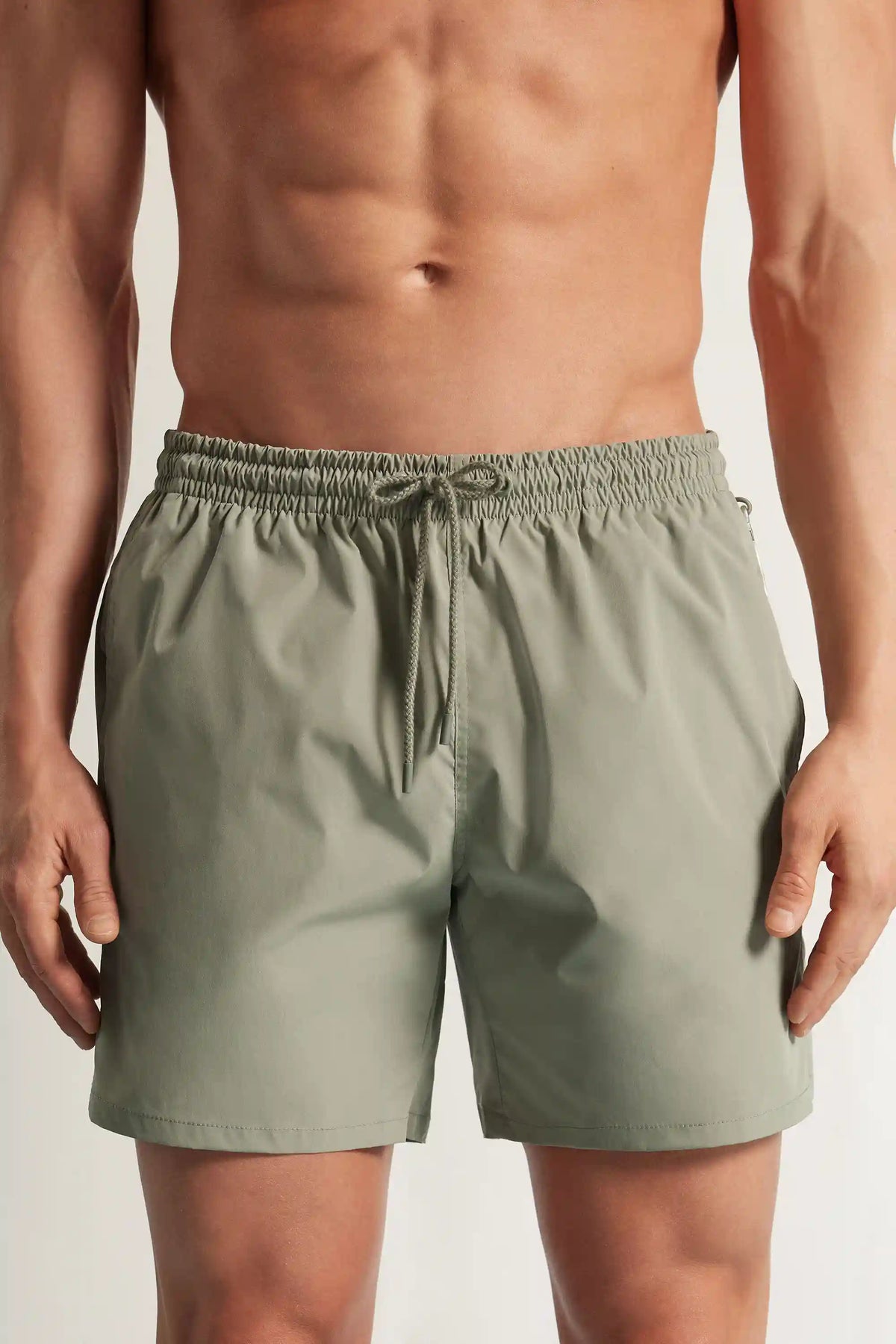 Mid-Length Solid Color Swim Trunks