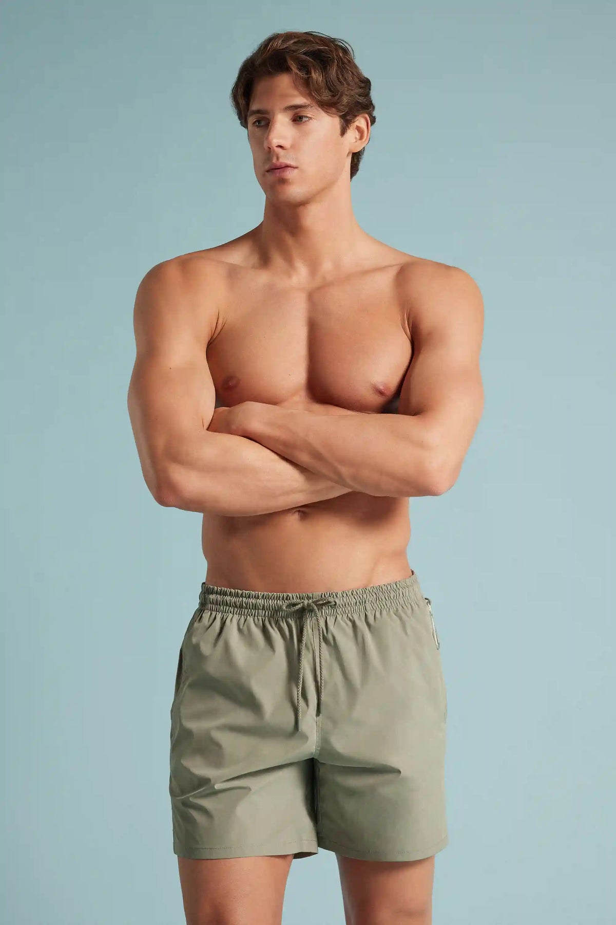 Mid-Length Solid Color Swim Trunks