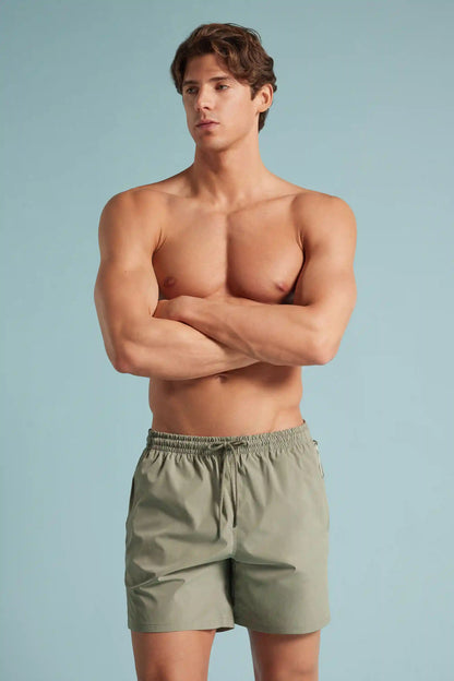 Mid-Length Solid Color Swim Trunks