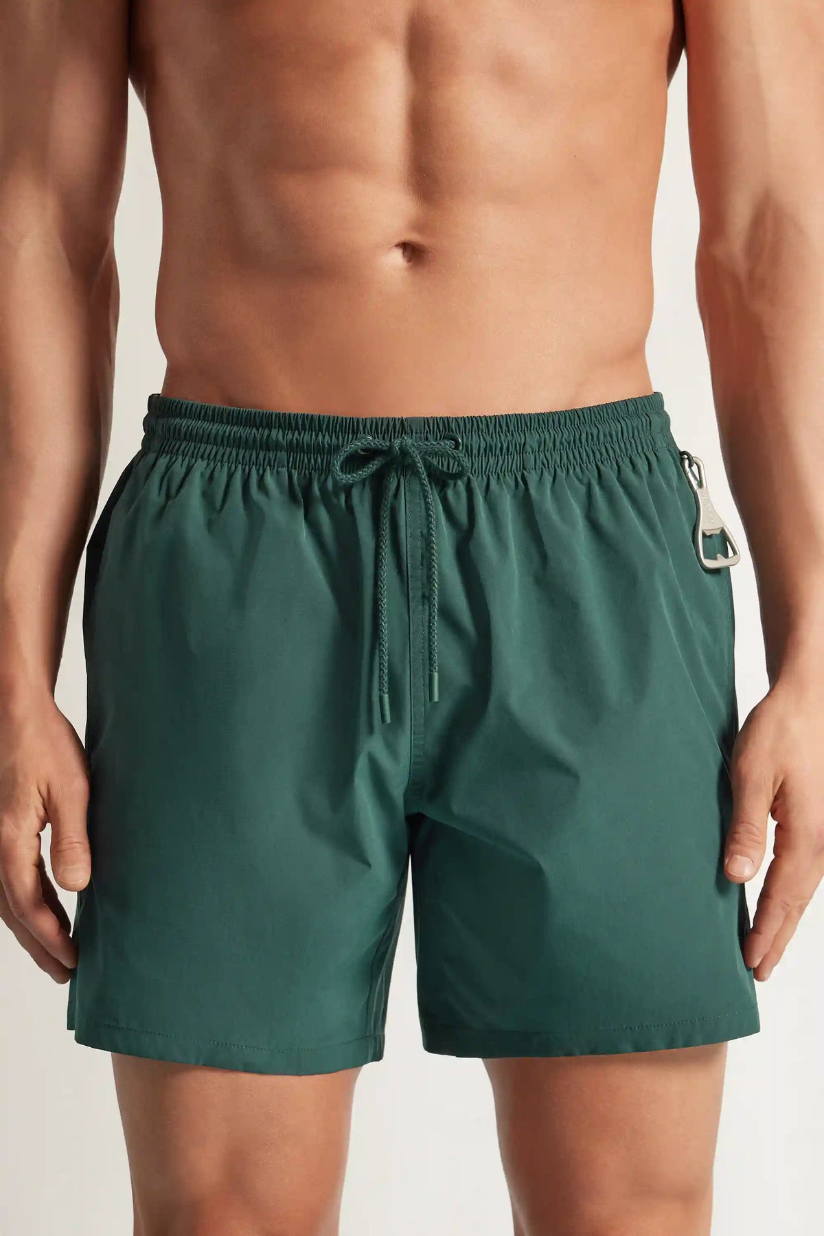 Mid-Length Solid Color Swim Trunks