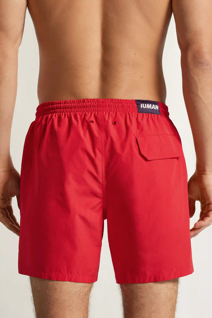 Mid-Length Solid Color Swim Trunks