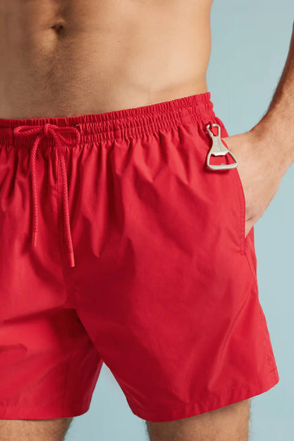 Mid-Length Solid Color Swim Trunks