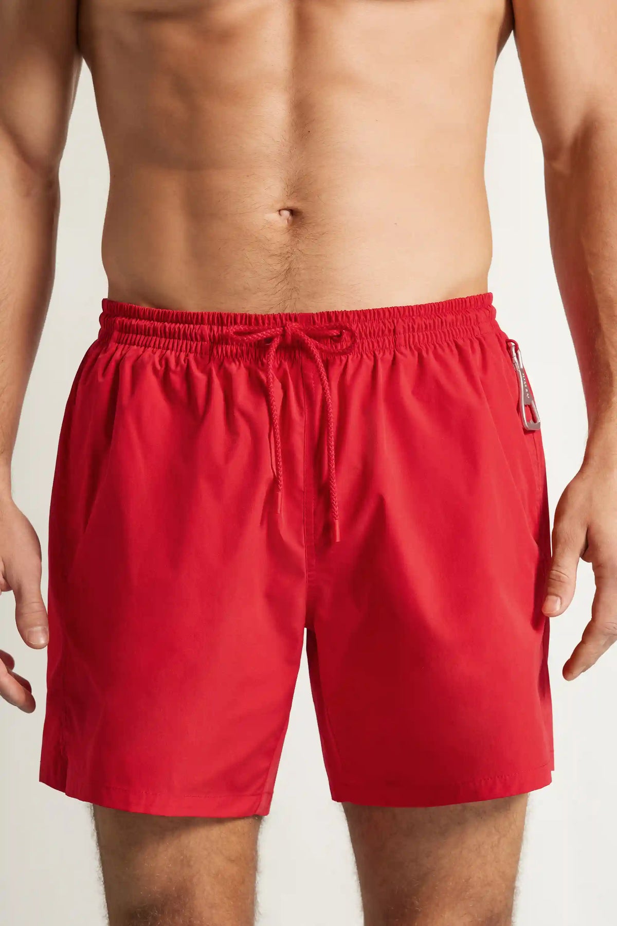 Mid-Length Solid Color Swim Trunks