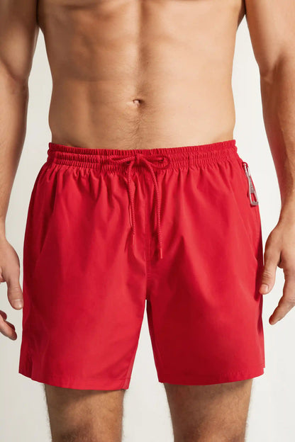 Mid-Length Solid Color Swim Trunks