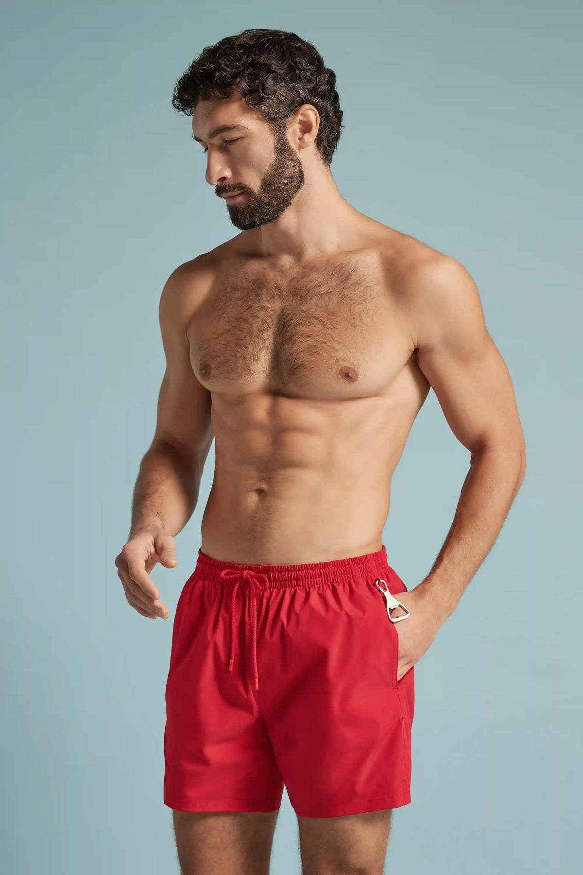 Mid-Length Solid Color Swim Trunks