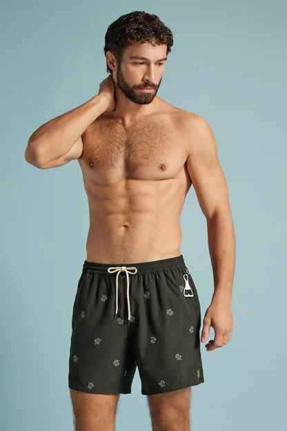 Swim Trunks with Embroidered Turtles