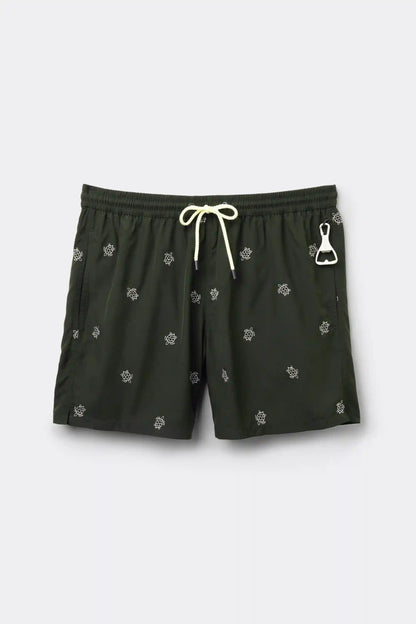 Swim Trunks with Embroidered Turtles