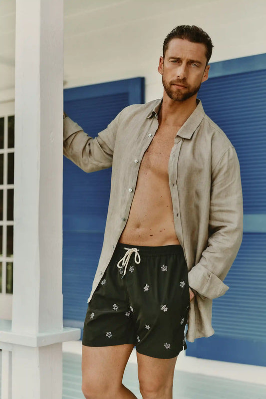 Swim Trunks with Embroidered Turtles