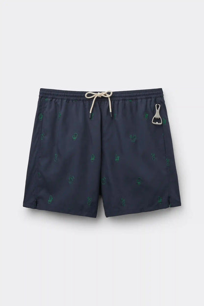 Swim Trunks with Embroidered Cacti