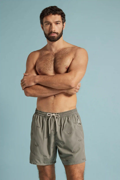 Swim Trunks with Embroidered Sharks
