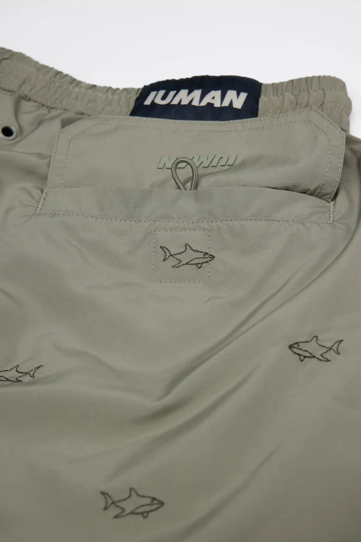 Swim Trunks with Embroidered Sharks