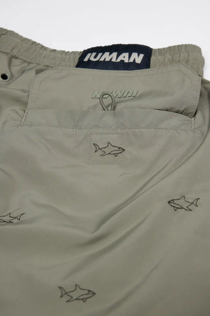 Swim Trunks with Embroidered Sharks