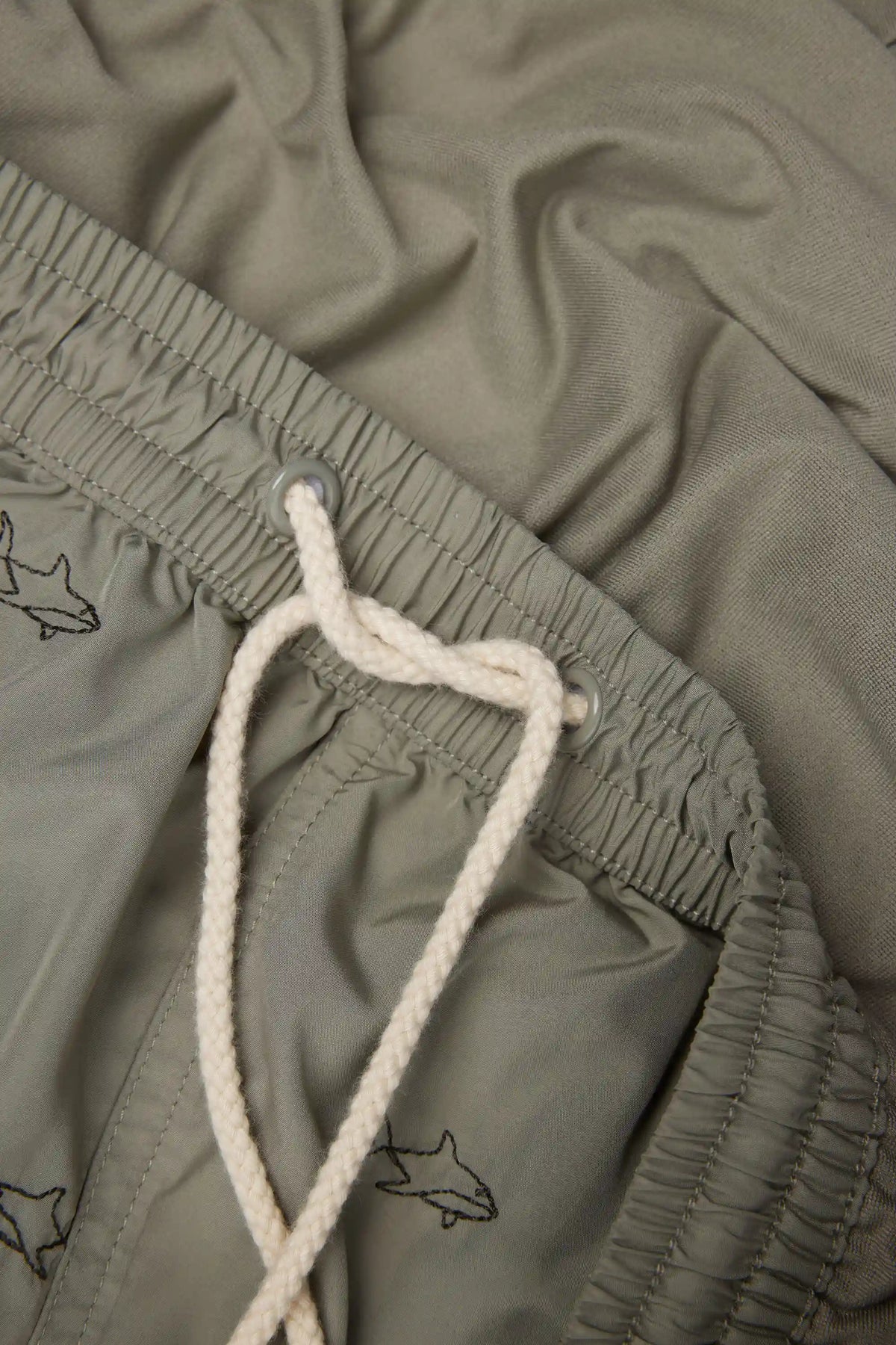 Swim Trunks with Embroidered Sharks