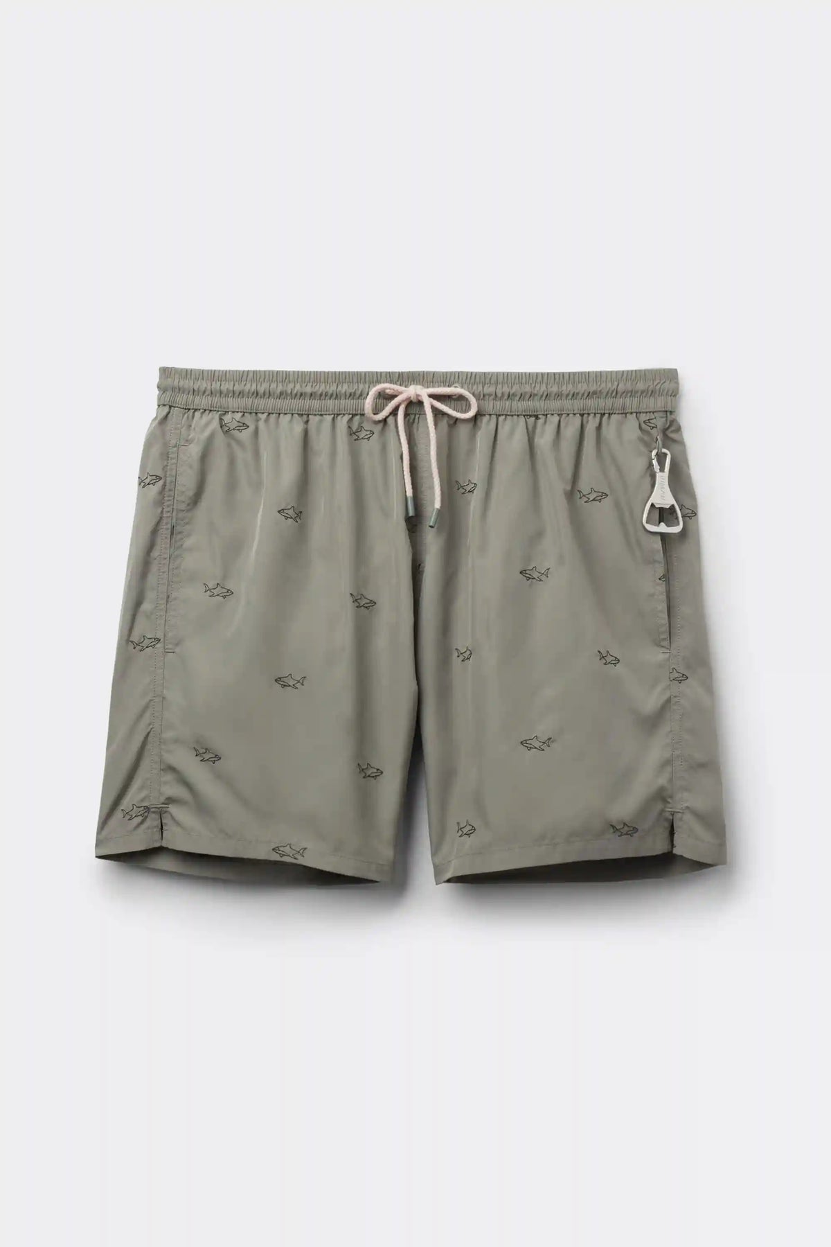 Swim Trunks with Embroidered Sharks