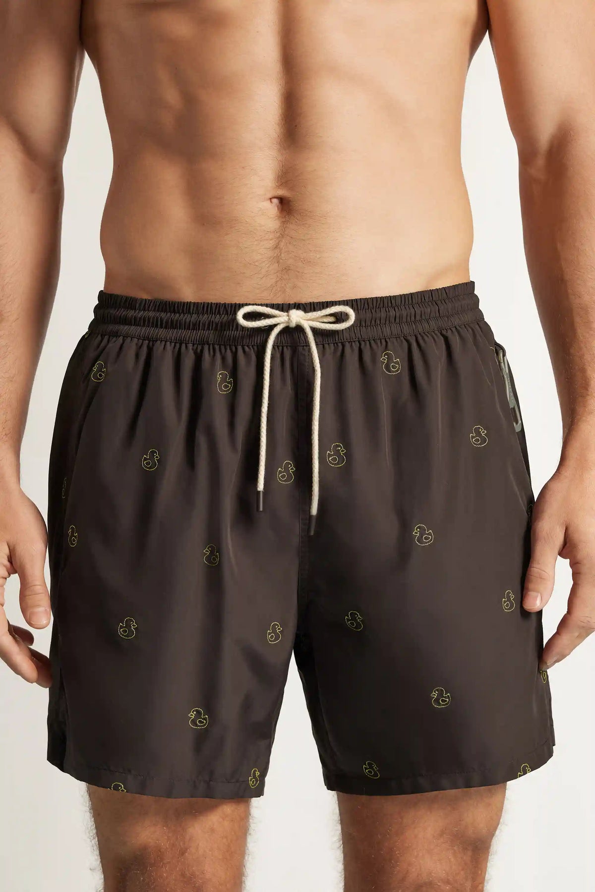 Swim Trunks with Embroidered Ducks