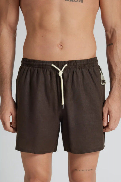 Solid Color 100% Linen Swim Trunks