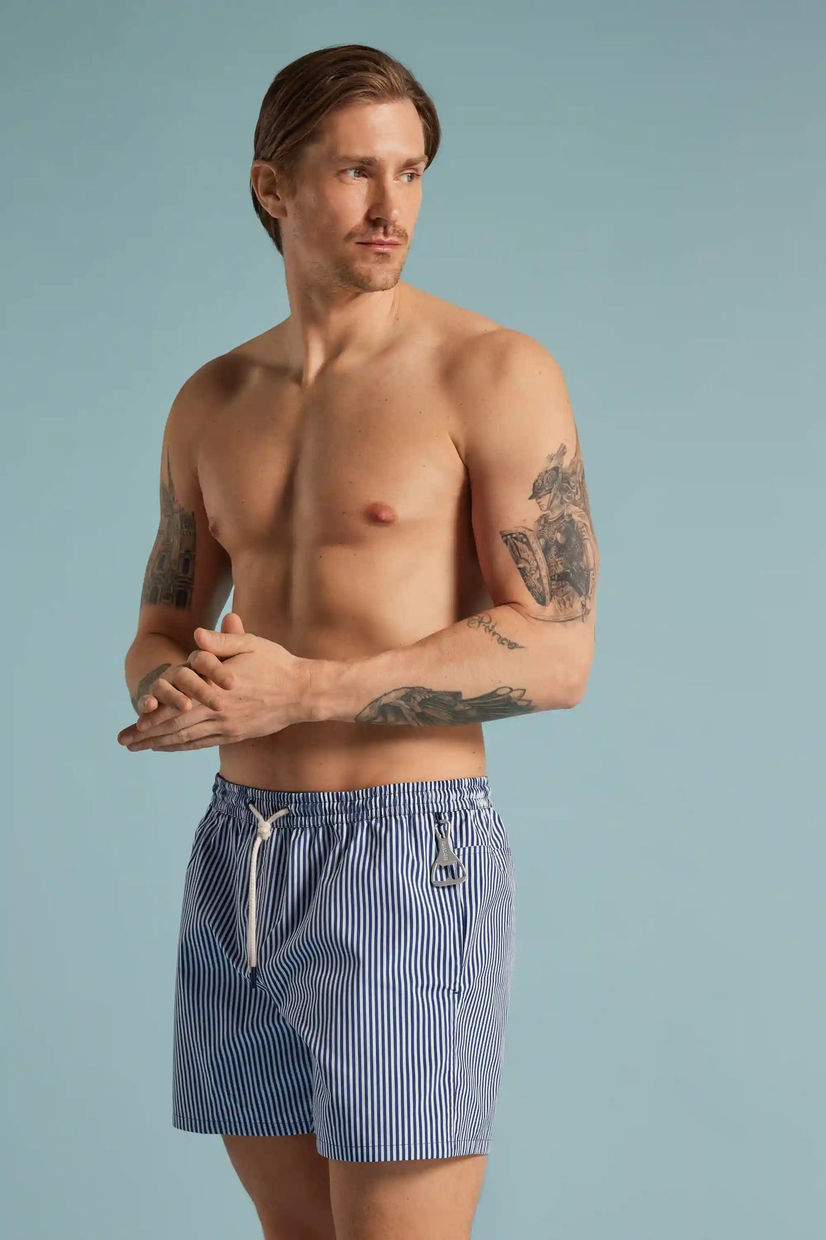 Reversible Striped White/Blue Swim Trunks