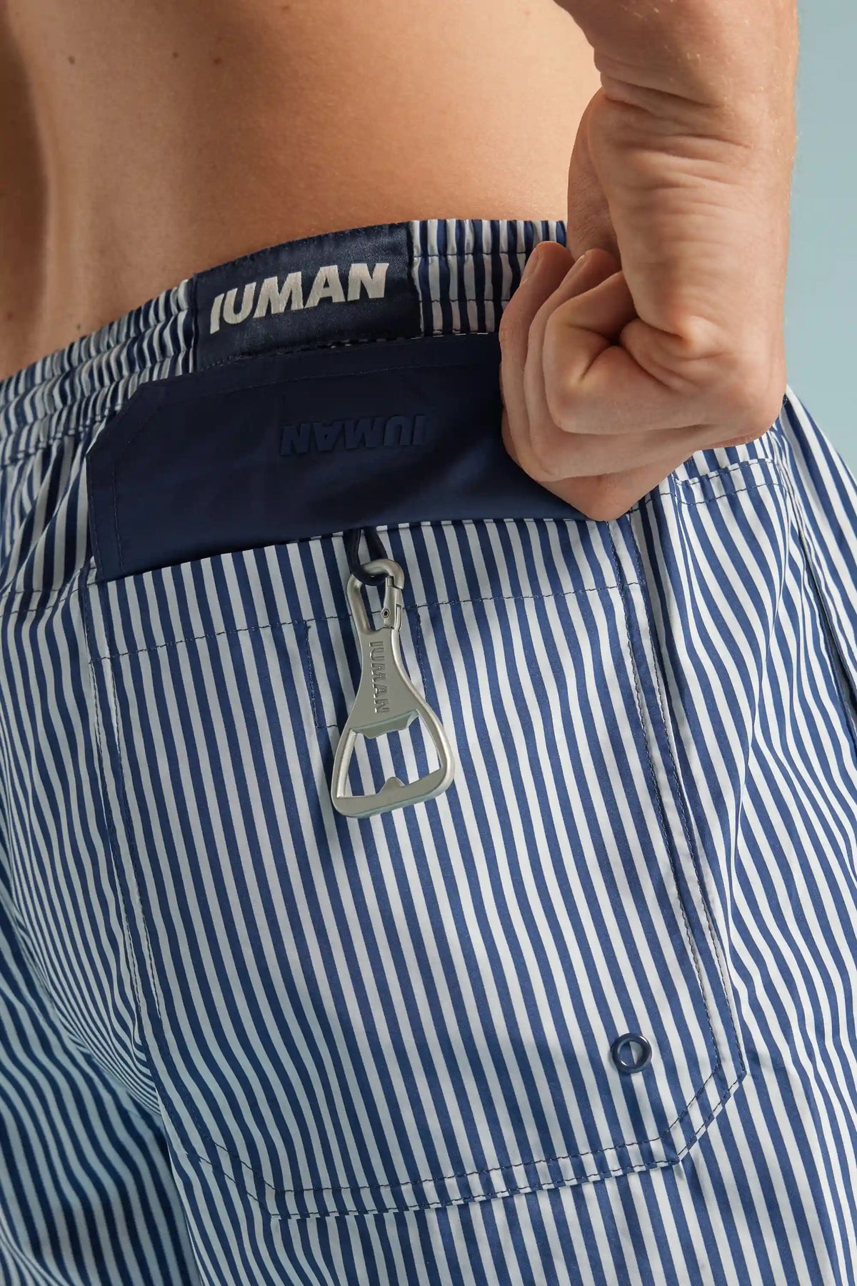 Reversible Striped White/Blue Swim Trunks
