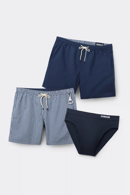 Reversible Striped White/Blue Swim Trunks