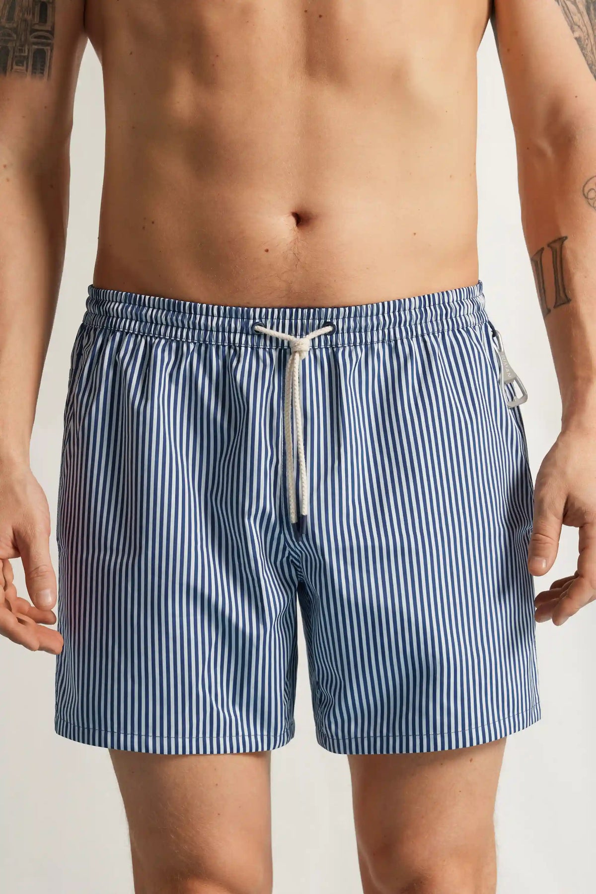 Reversible Striped White/Blue Swim Trunks