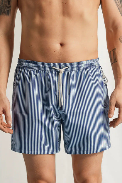 Reversible Striped White/Blue Swim Trunks