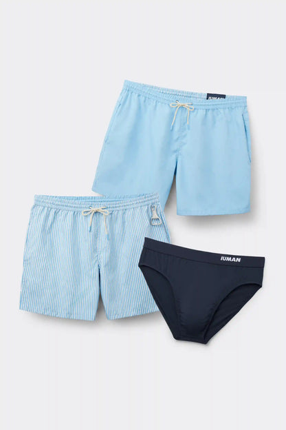 Reversible White/Light Blue Swim Trunks