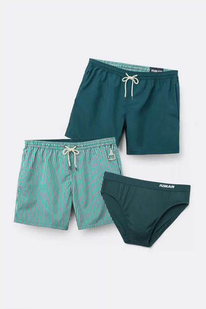 Reversible White/Green Swim Trunks