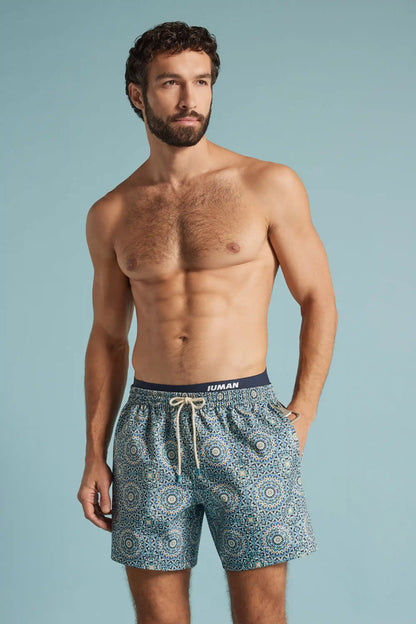 Reversible Multi-Color Mandala Print Swim Trunks